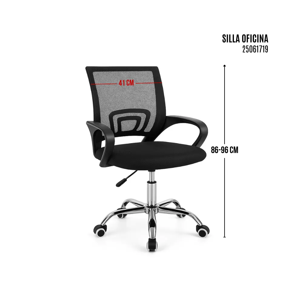 SILLA OFICINA NEGRA BASE METAL